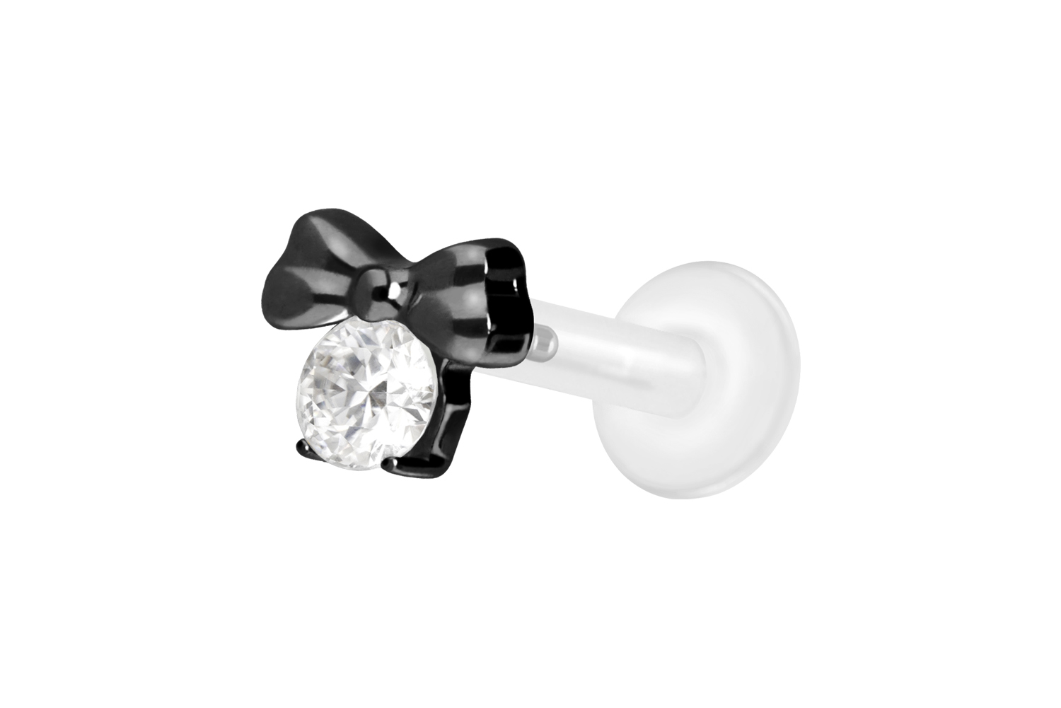 PTFE Labret Piercing mit Innengewinde + Titan-Aufsatz SCHLEIFE + KRISTALL